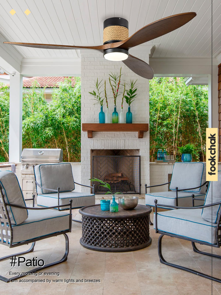 60in Dimmable Flush Mount Ceiling Fans Light with Remote Control 3 Blade Farmhouse Hemp Rope Ceiling Fan with Light