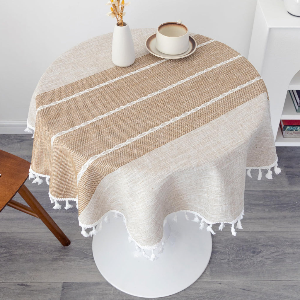 Waterproof Cotton Linen Washable Round Tablecloth 36 Inch Coffee