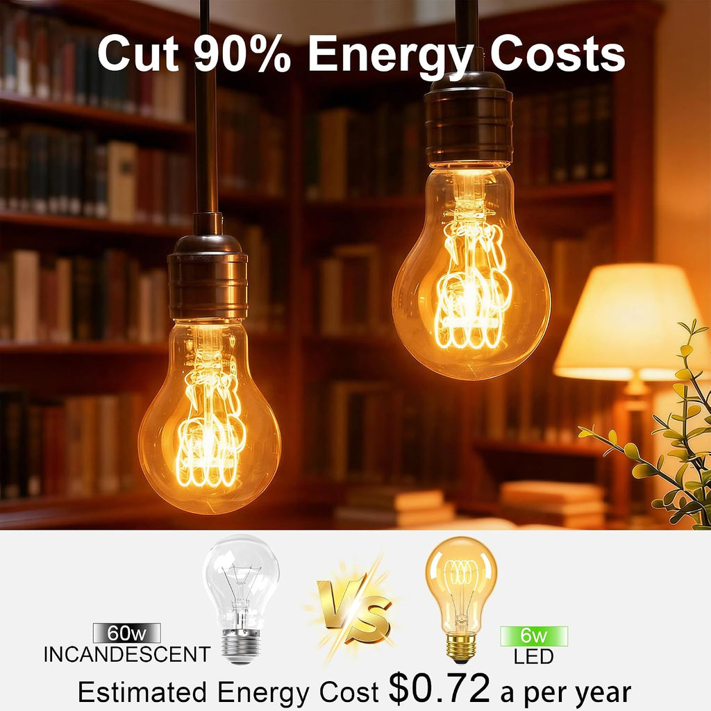 A19 Dimmable LED Amber Light Bulbs, 6W (60W Eq), E26, 2200K Warm, 2Pack