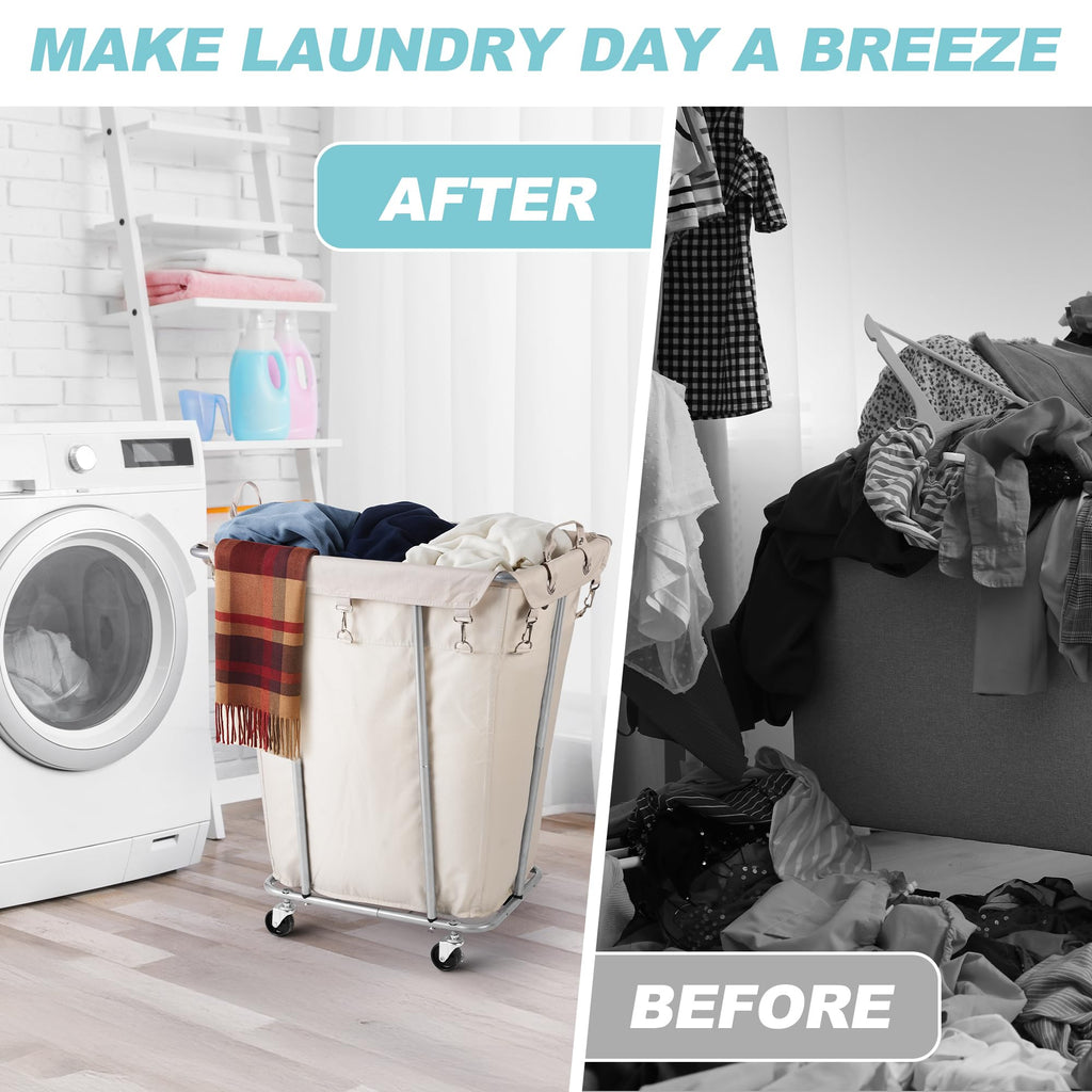 120L Rolling Laundry Hamper, Beige