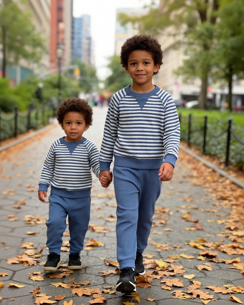 Toddler Boy Fall Clothes Striped Sweatshirt Pants Set Blue