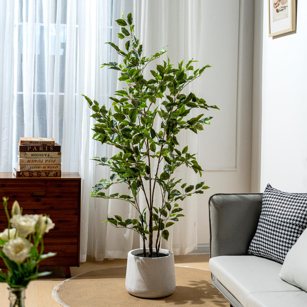 Artificial Ficus Tree Indoor 5ft, Large Potted Faux Tree with Realistic Silk Leaves & Trunk Corner Decor