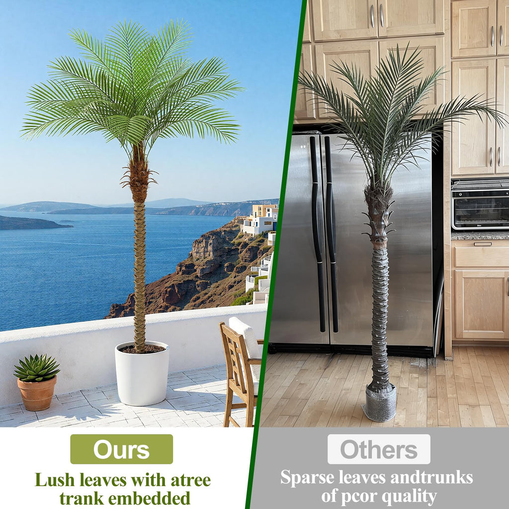 7ft Artificial Phoenix Palm Tree, Tall Faux Palm Plant with 15 Adjustable Leaves, Perfect for Outside Patio
