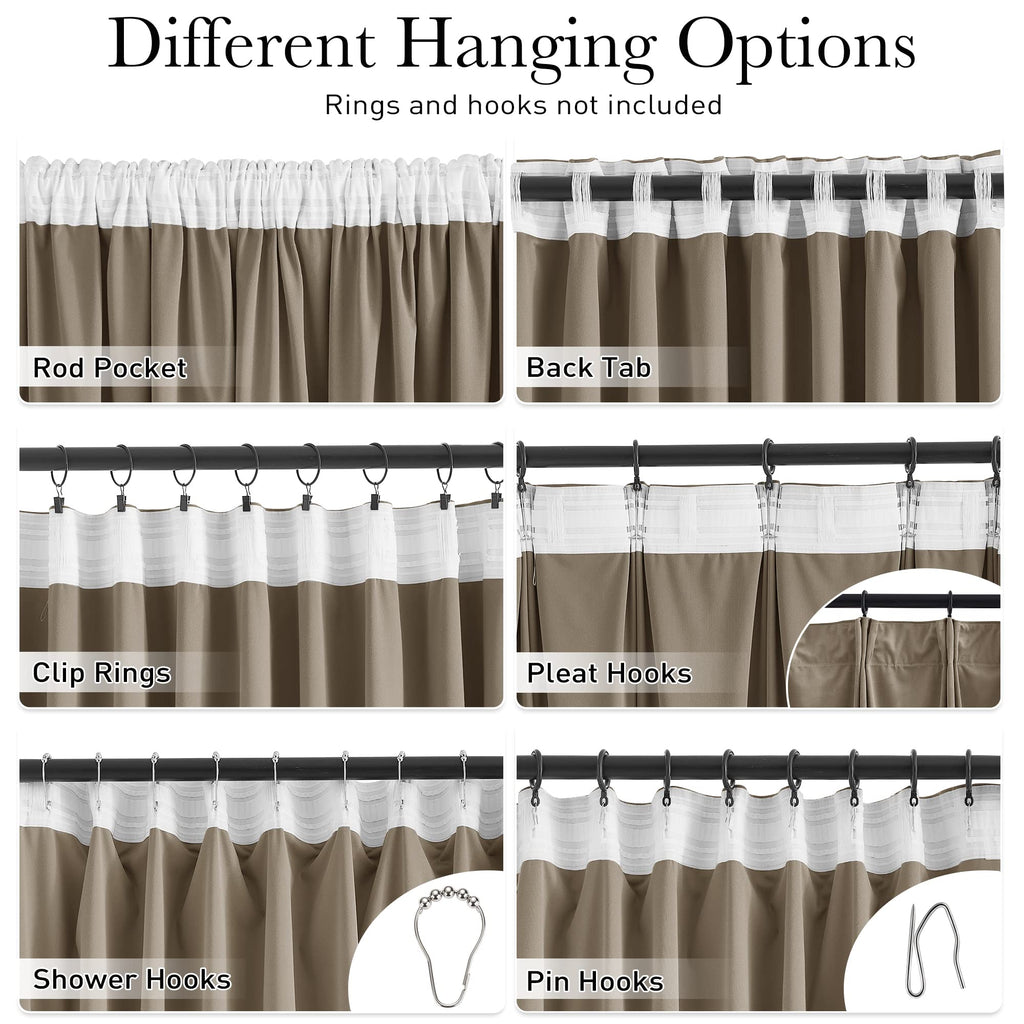 Back Tab Camel Beige Curtains 108 inches Long, Extra Wide Soft Velvet Thermal Insulated Privacy Window Drapes