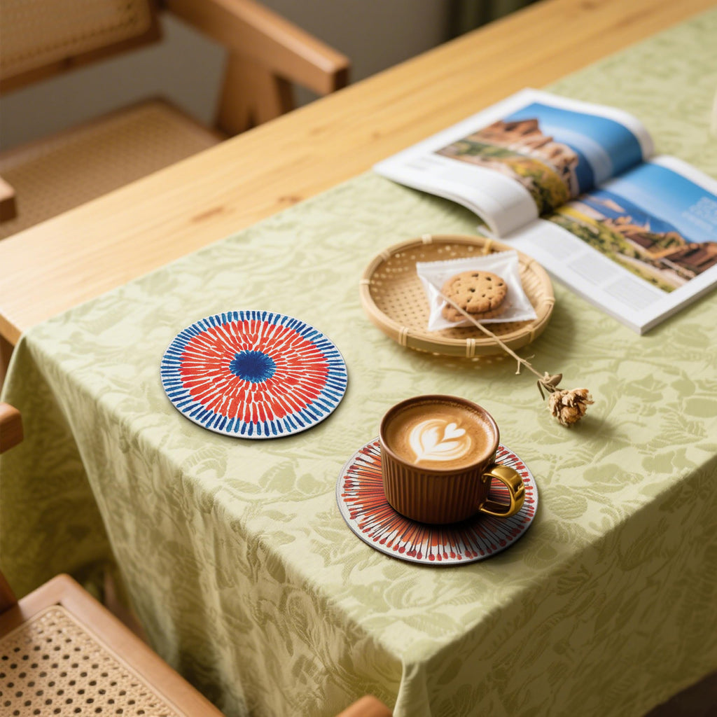 Mid Century Coasters Leather Round Drink Coasters 6 Pcs Set with Holderor for Cup Drink Coffee Table Bar Home Decor