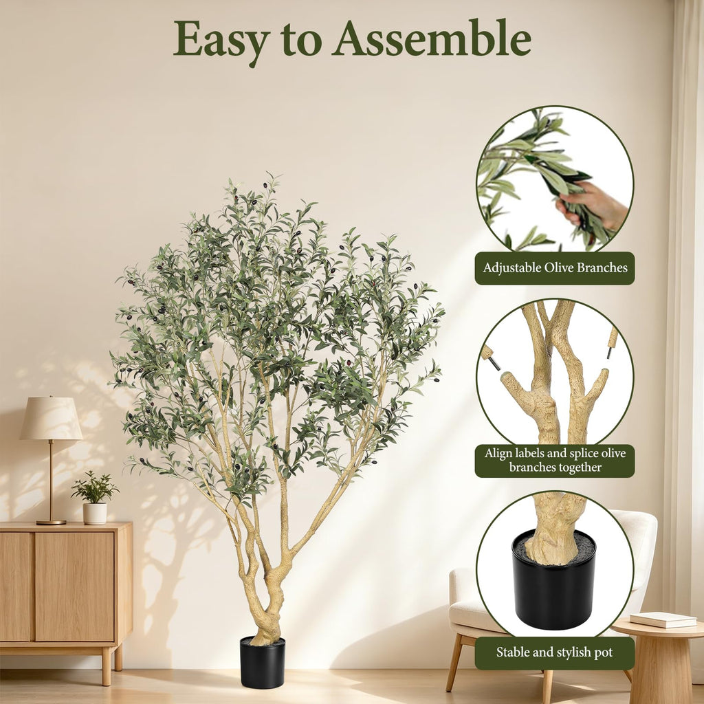 Large Faux Olive Tree 7 Feet with UV Resistant in Black Planter