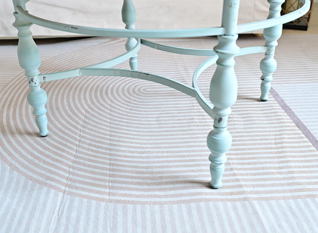 Rustic Farmhouse Round Coffee Table, French Country Vintage Center Table,φ31.5'' x18.9''H Rustic Solid Wood with Vintage Iron Legs, for Living Room, Bedroom,Dinning Room,Nature White