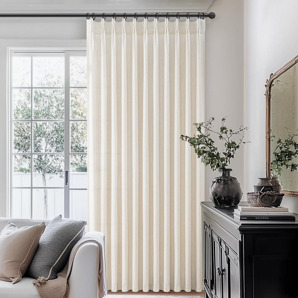 Pinch Pleated Linen Curtains 96 Inches Long for Living Room Bedroom, Light Filtering Boho Window Drape 96 inch 2
