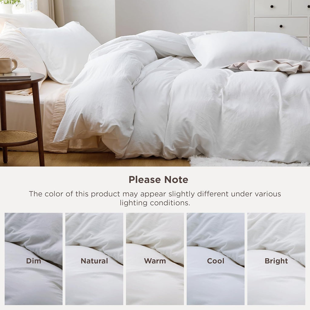 White Duvet Cover King - 3 Pieces Prewashed Cotton-Like Polyester Extra Soft Bedding Set, Includes 1 Duvet Cover