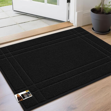 Door Mat for Entrance, TPR Non-Slip Backing, 24" x 36", Black | Washable Low Profile Doormat for Front Door & Back