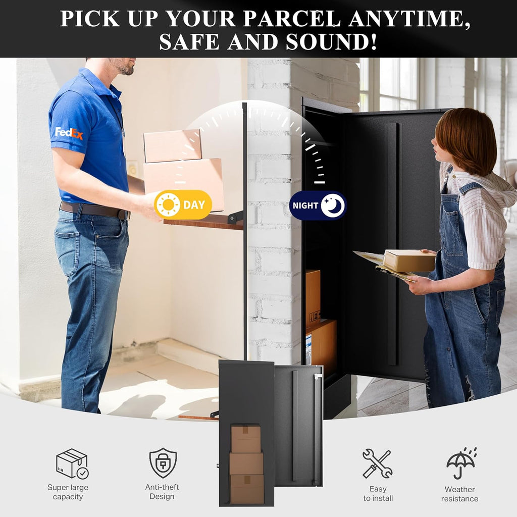 Large Lockable Package Delivery Box Parcel Drop Box with Rear Access Door, Weather-Resistant Metal Parcel Locker