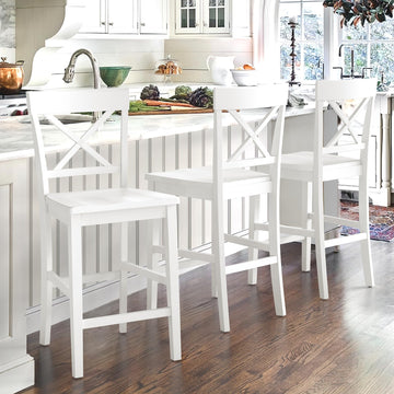 Bar Stools Set of 3, 24" Wooden Barstools with X Back, White