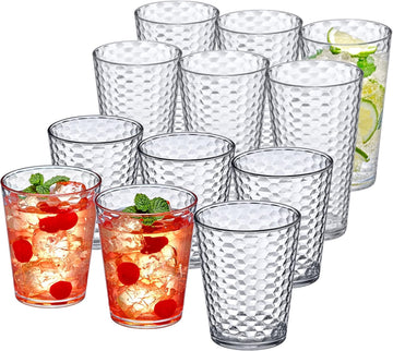 Snowflake - 16-Ounce and 24-Ounce Tumblers (Set of 12), Clear Reusable Plastic Cups, Stackable, BPA-Free