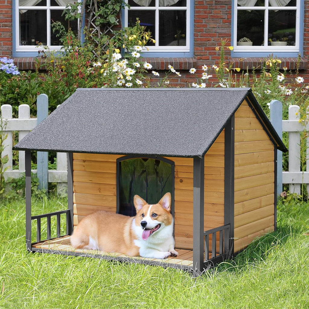 Large Dog House Outdoor Dog Kennel with All-Around Iron Frame Dog Cage Perfect for Small & Medium & Large Dogs, Roomy