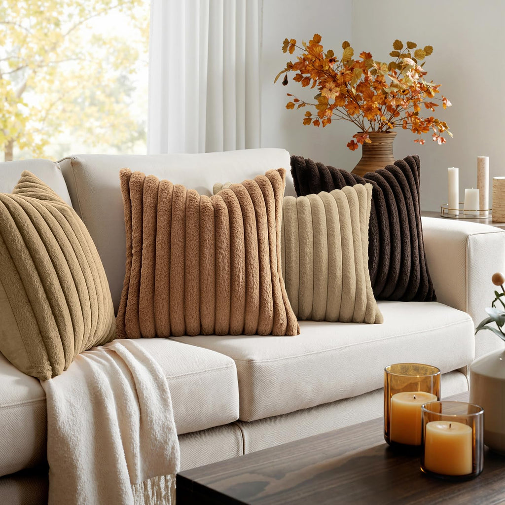 Fall Faux Fur Plush Decorative Throw Pillow Covers 20x20, Dark Brown