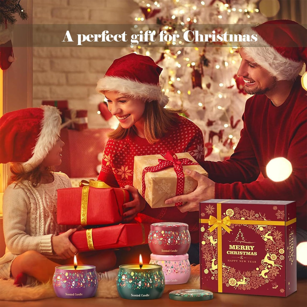 Scented Candles Gift Set: 4 Pack 4.4 oz Aromatherapy Christmas Candles Scented - 120H Burning Stress Relief Gifts - Set of 4