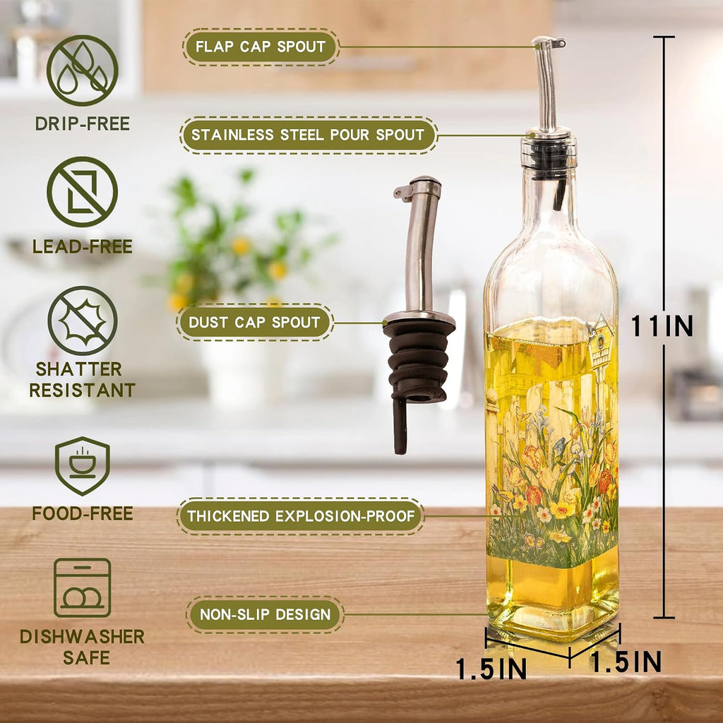 17oz Glass Olive Oil & Vinegar Dispenser Set, Drip-Free - Set of 2