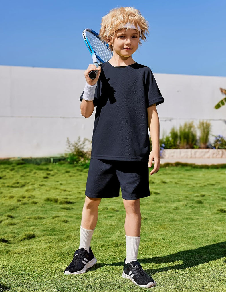 Boys Loose Athletic Set Crew Neck T-Shirt & Mesh Short