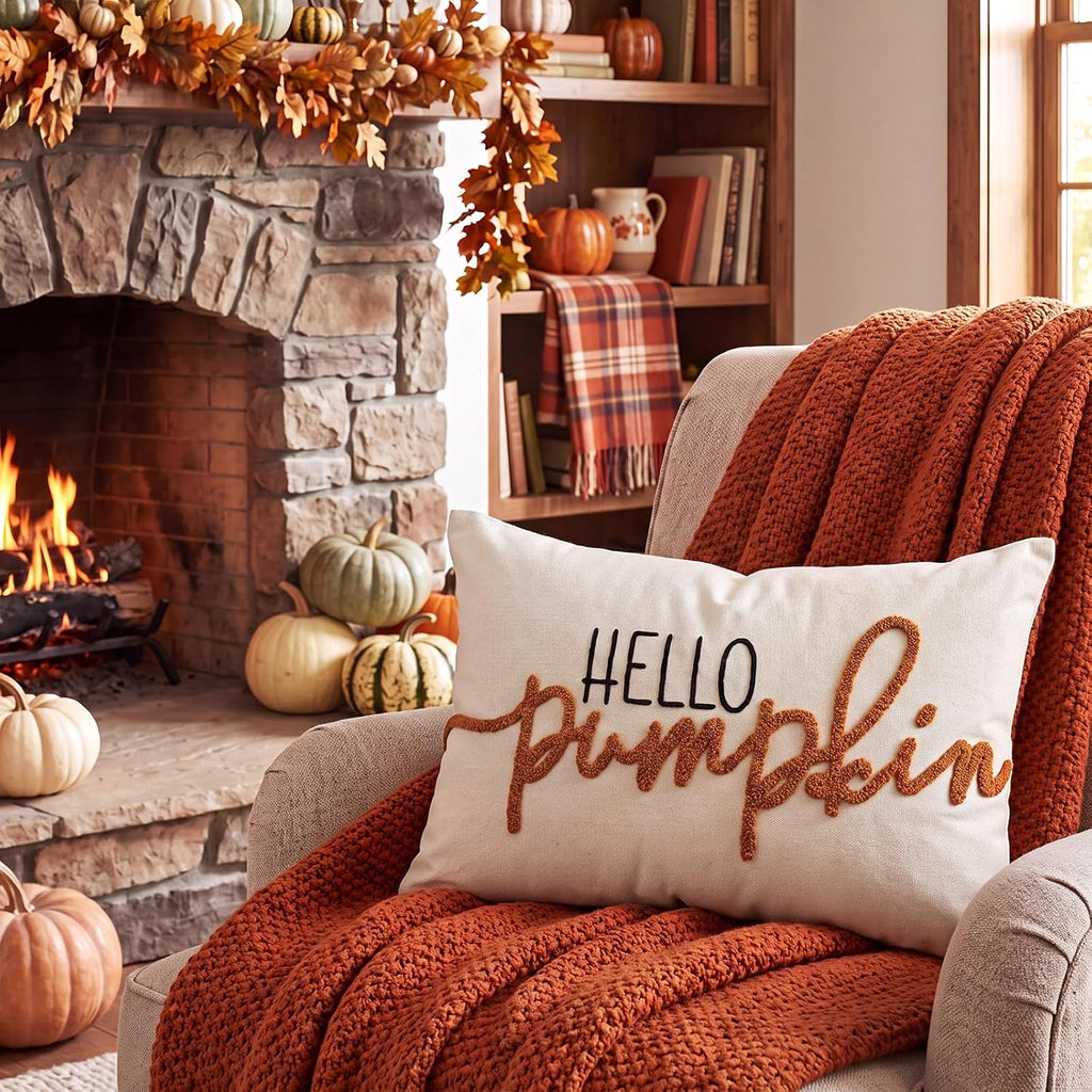 Fall Pumpkin Pillow Covers 12x20 Autumn Hello Pumpkin Lumbar Case