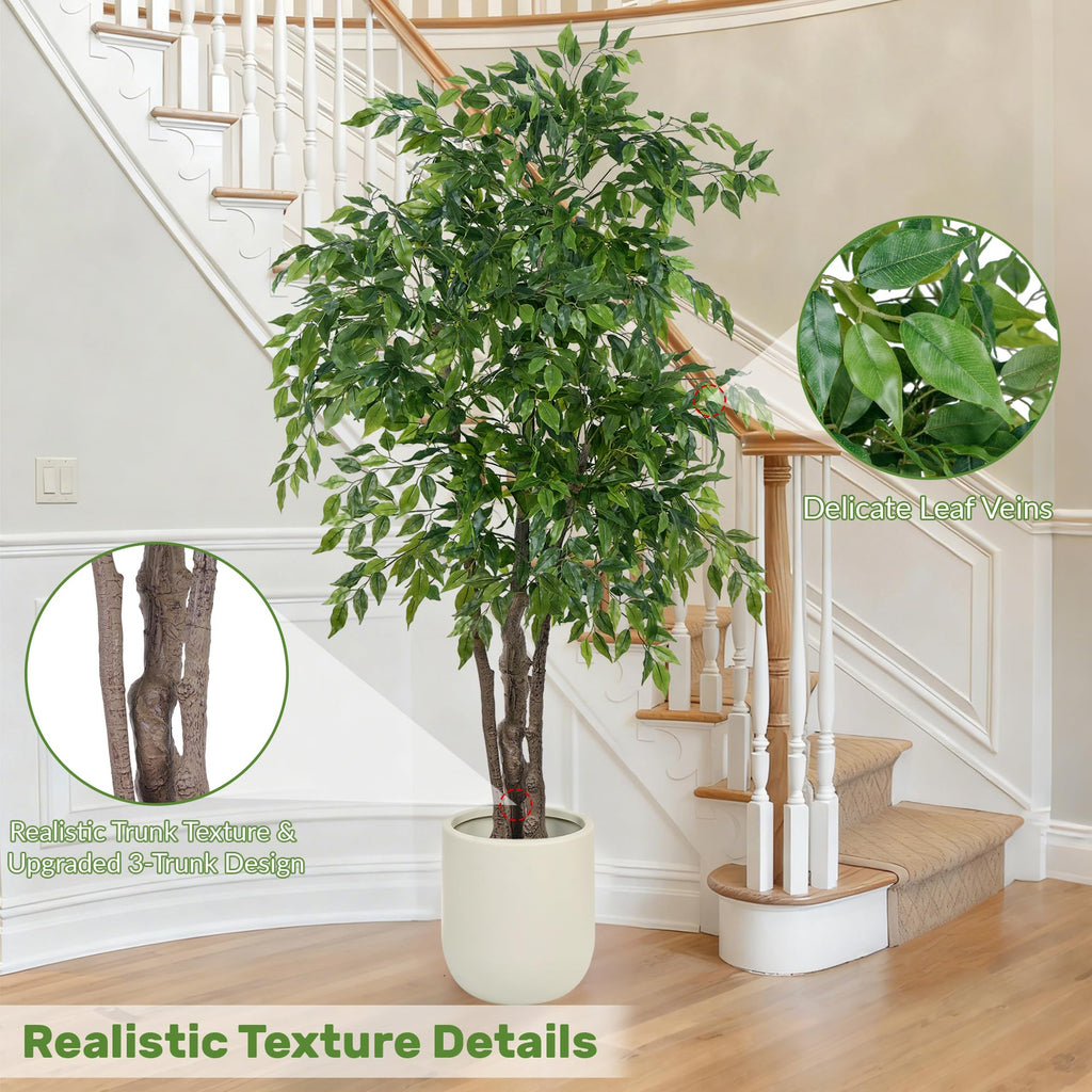 Ficus Tree Artificial with Triple Trunks, 5.5ft Fake Ficus Tree in Black Pot, Tall Artificial Tree Potted Plant for