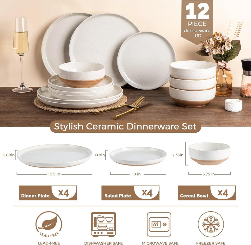 Ceramic Dinnerware Sets, Handpainted Plates and Bowls Set with Rustic Terracotta Underside
