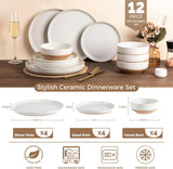 Ceramic Dinnerware Sets, Handpainted Plates and Bowls Set with Rustic Terracotta Underside
