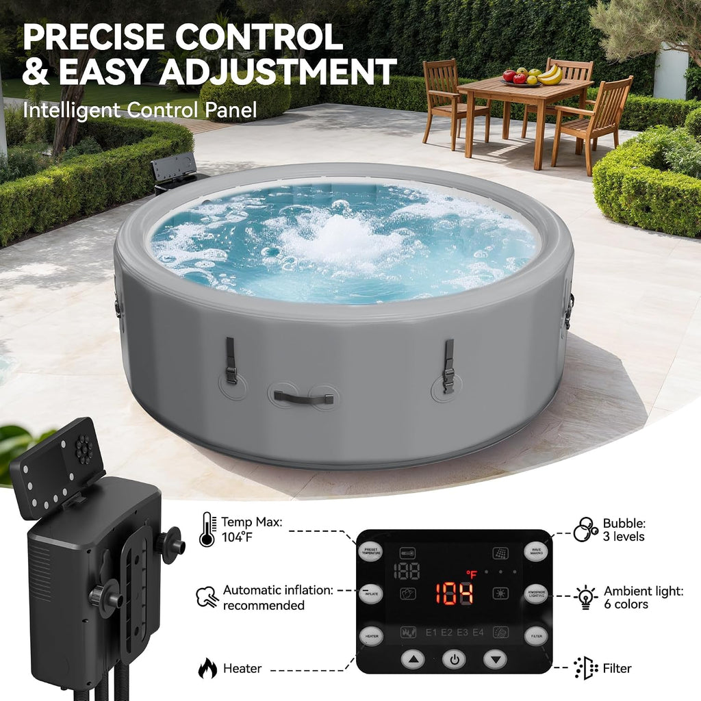 4 to 6 Person Inflatable Hot Tub, Portable Outdoor Spa with 150 AirJets, 6 LED Color Lights & Filter System, 77" x 28"