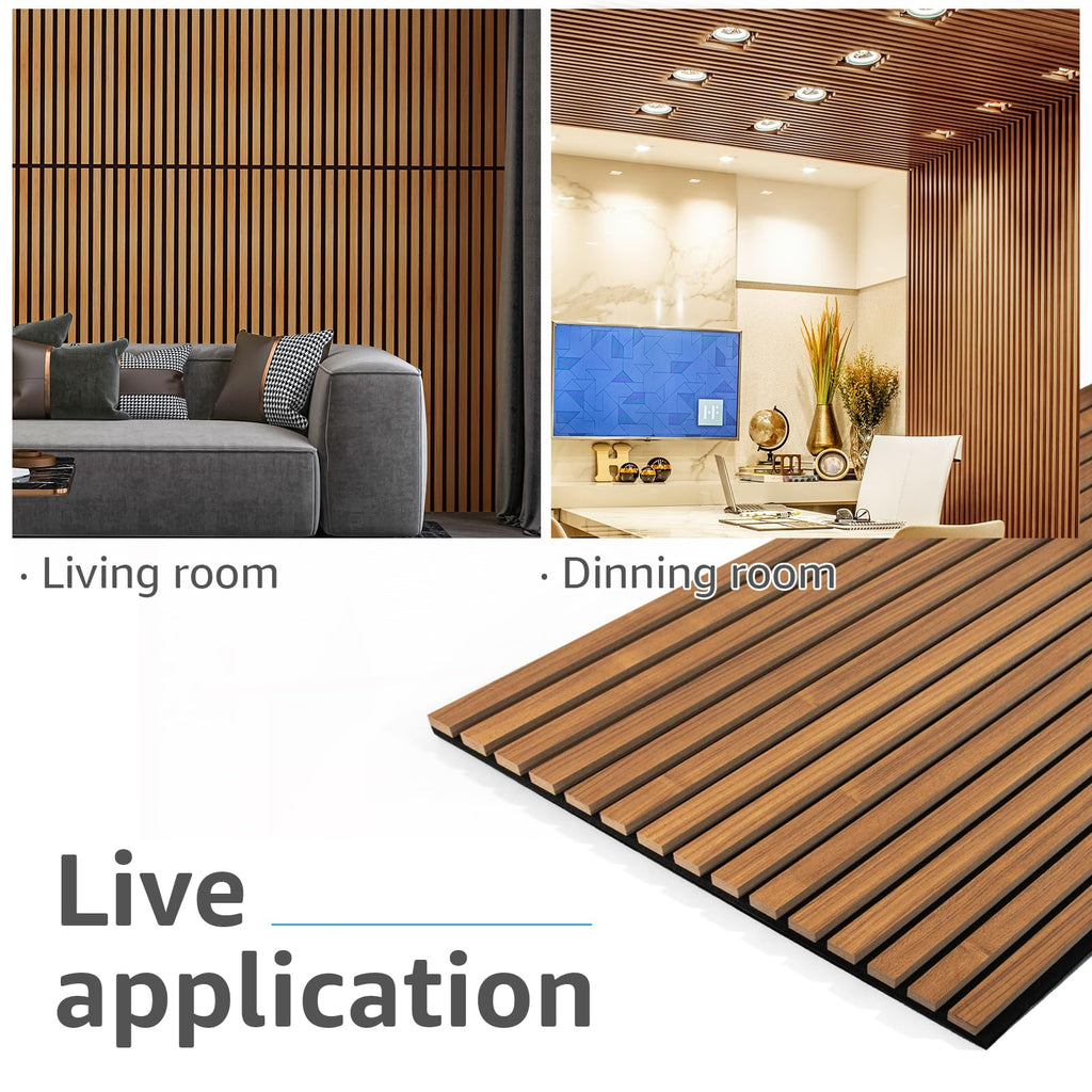 4-Pack Fluted Acoustic Wood Slat Wall Panel, 47.2 x 23.6 Inch, Teak
