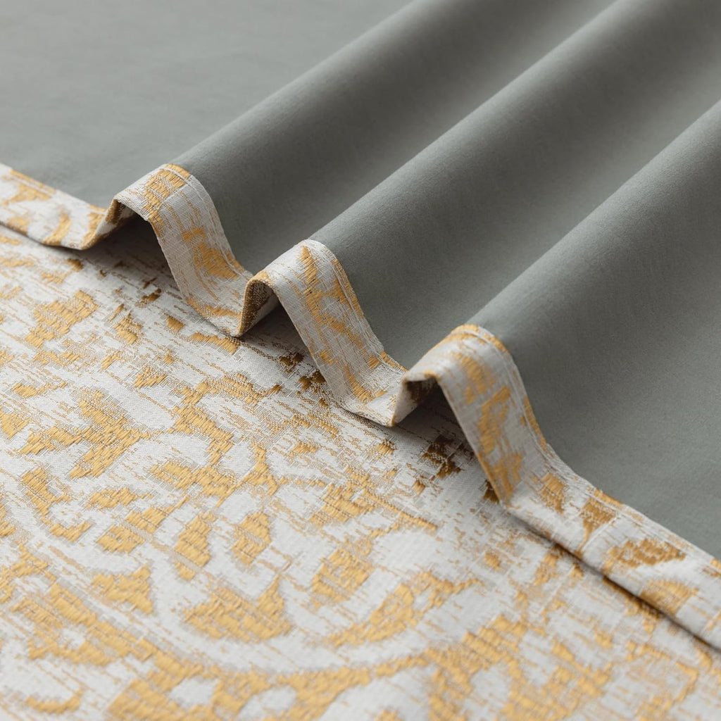 Gold Patterned Elegant Curtains, Blackout Damask Pattern Luxury Modern Design Contemporary Curtains, Wide 52 x 84