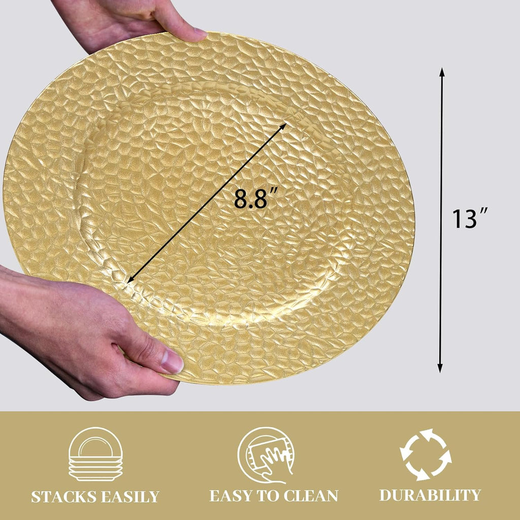 13" Gold Charger Plates, Bubble Charger for Dinner Plates - Set of 12