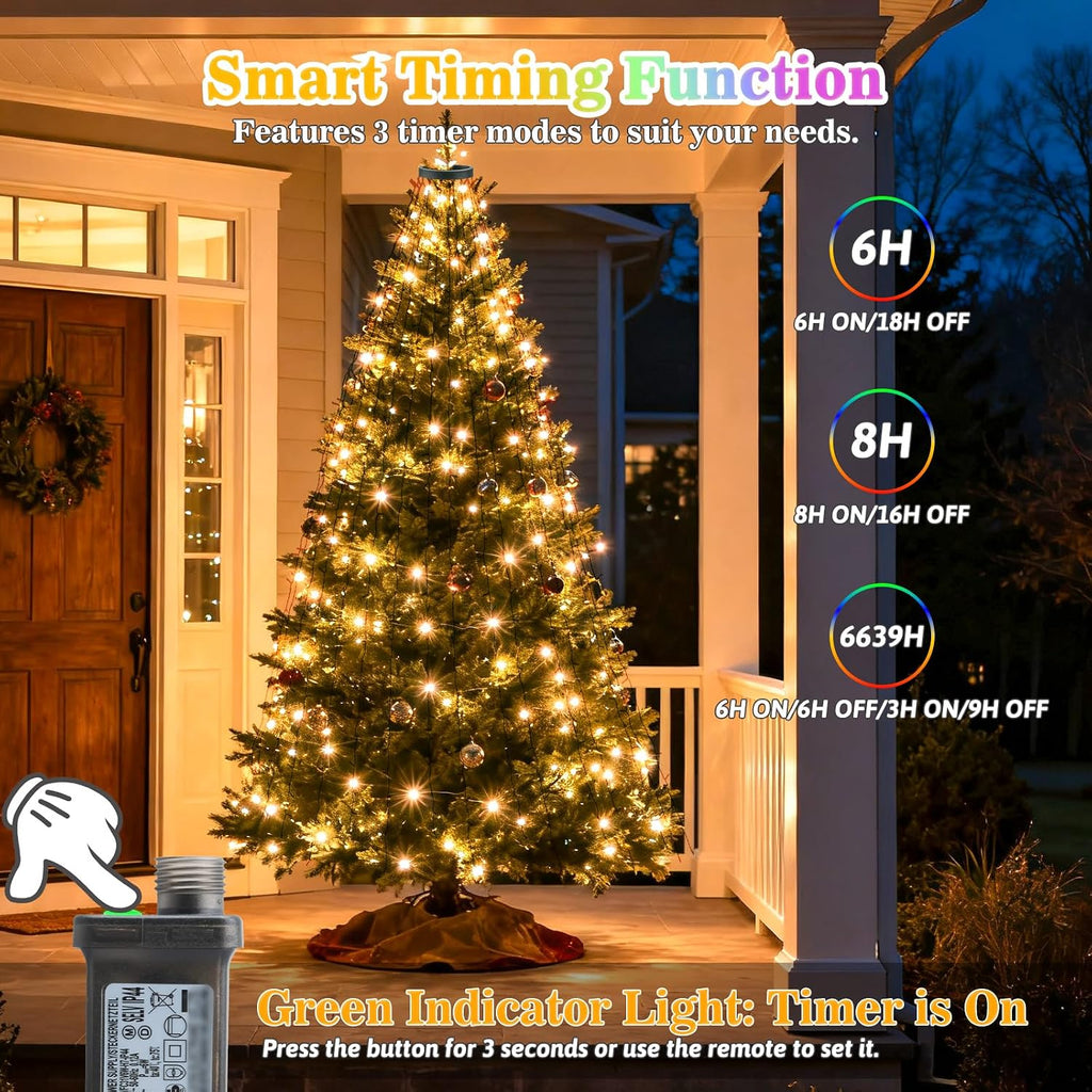 Tree Lights with Remote, 9.8ft 592LED Christmas Lights Color Changing 16 Lines Warm White & MultiColor 11 Modes