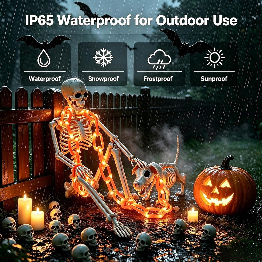 3Ft Skeleton & Dog Skeleton with Light Chain, Outdoor Halloween Decorations