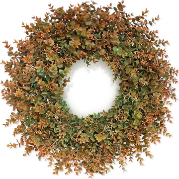 26"Artificial Eucalyptus Wreath with Seed for Front Door Decor(Fall Orange)
