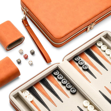 Backgammon Sets for Adults and Kids, Classic Backgammon Board with Unique Checkers Dice, Folding Faux Leather