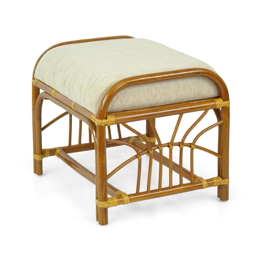 Krit Handmade Rattan Wicker Ottoman Footstool with Cushion Fully Assembled Colonial Color