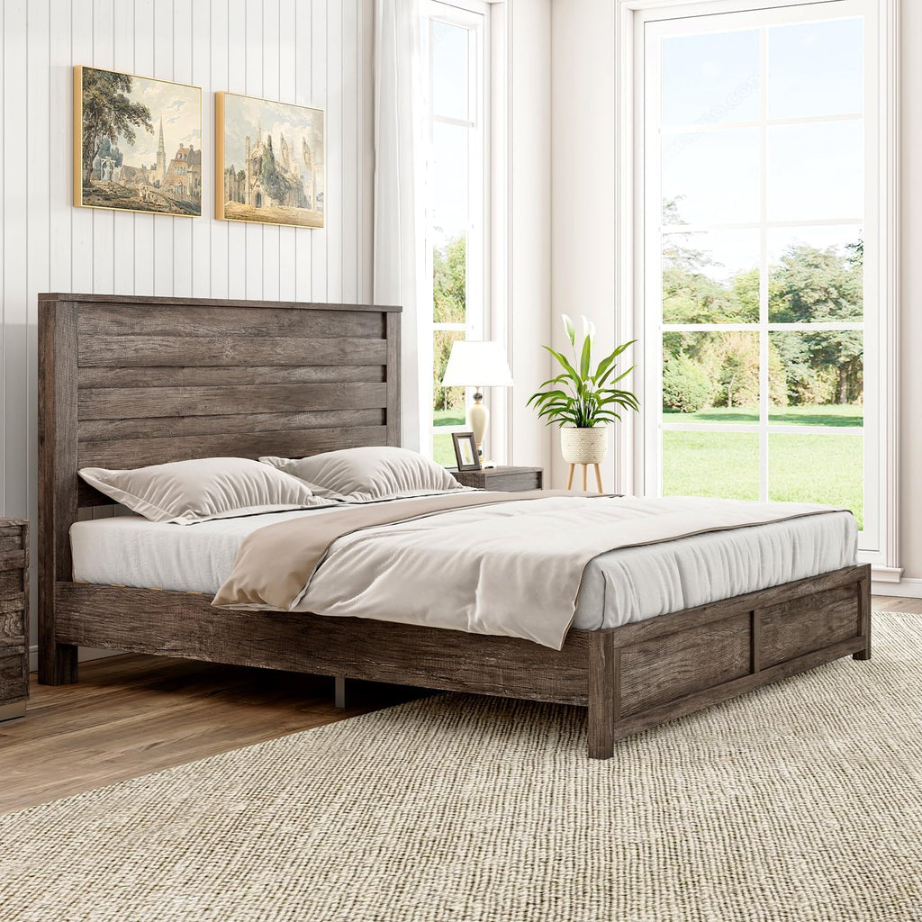 Farmhouse Bed Frame with 49" Tall Headboard