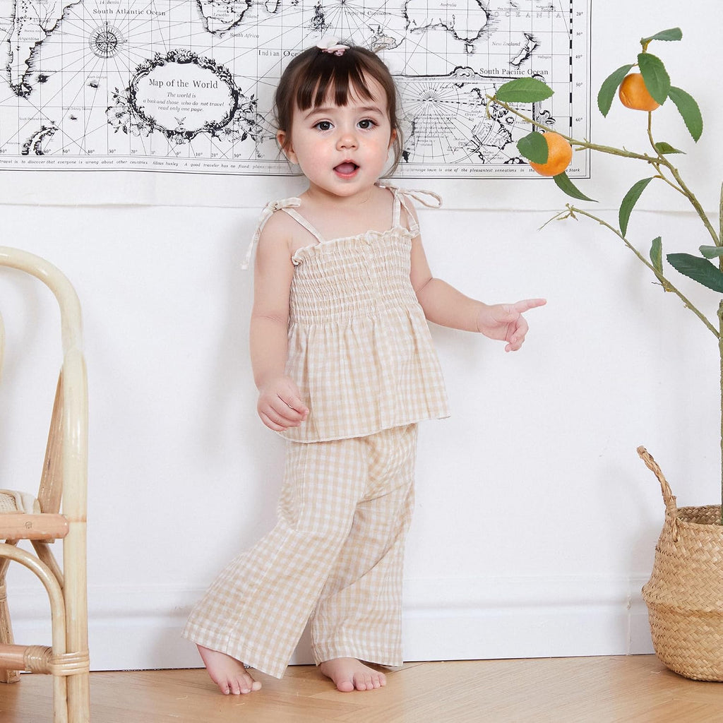 Infant Baby Toddler Girls Clothes Solid Color Sleeveless Camisole Linen Pants Set Baby Summer Outfits