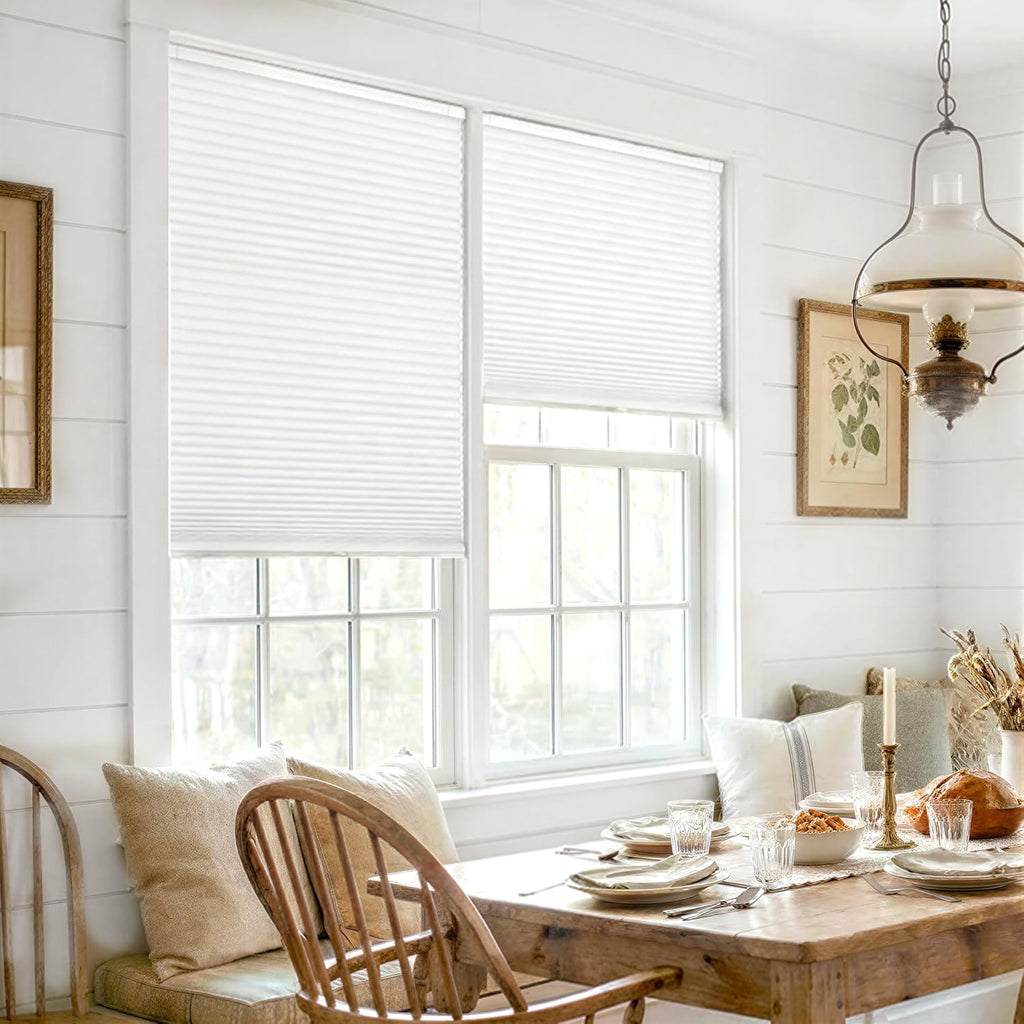 No Drill Cordless Cellular Shades, Silver White | Blackout Honeycomb Shades Thermal Insulation Noise Reduction Glare