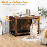 Dog Crate Furniture, 38.6" Large Dog Kennel Indoor, Wooden Cage with Pull-Out Tray