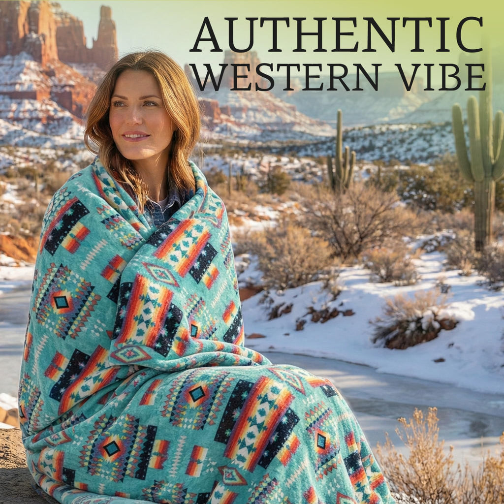 Aztec Blanket, Western Blanket, King (87"x95") (Teal)