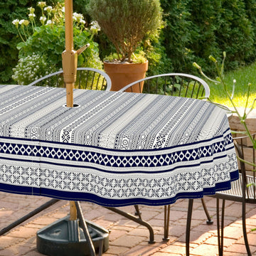 Outdoor Tablecloth with Umbrella Hole and Zipper, Oval Patio Table Covers for Spring/Summer, Machine Washable Outdoor