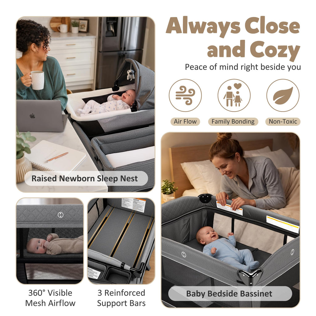 4 in 1 Foldable Play Yard with Bassinet & Changing Table