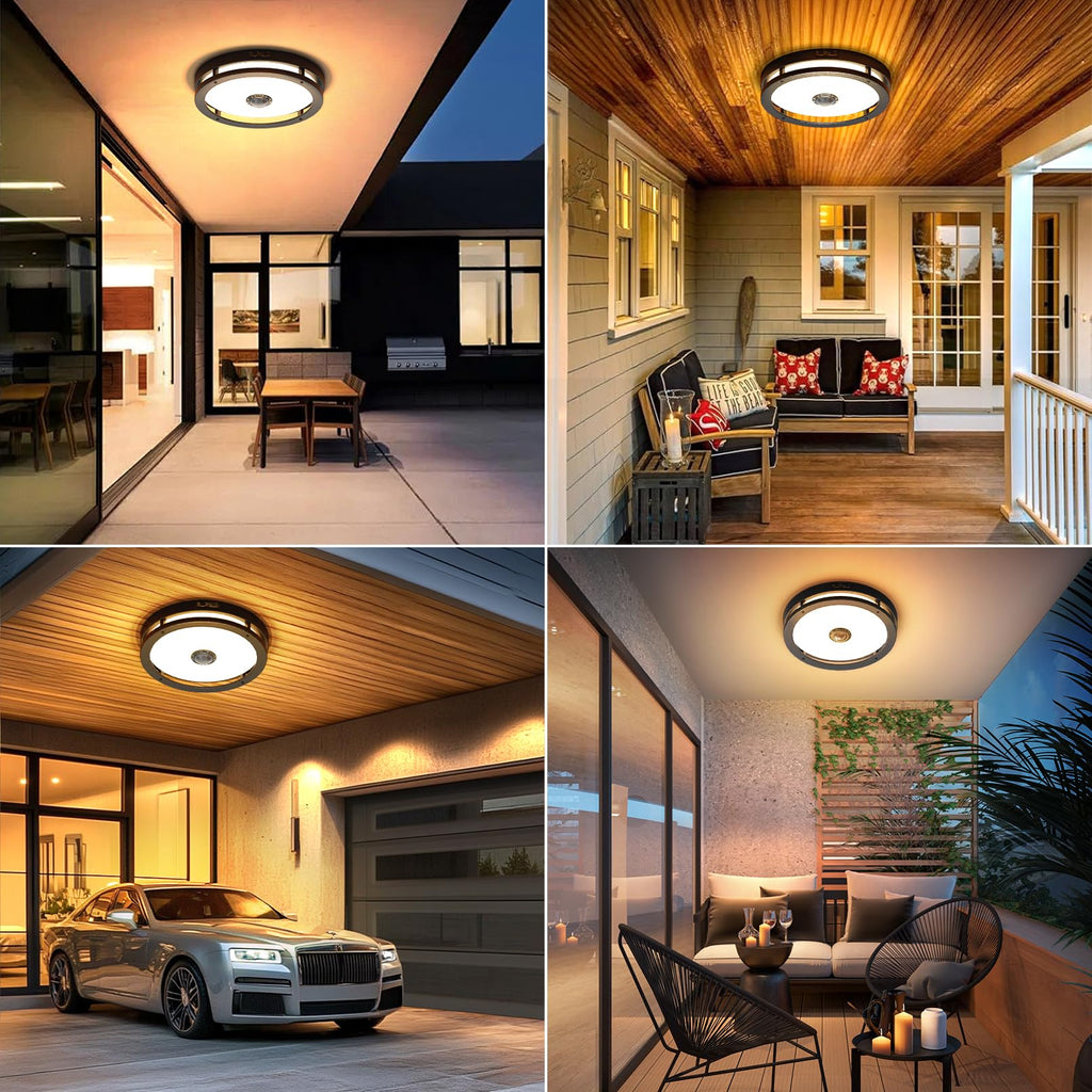 Outdoor Motion Sensor LED Ceiling Light, Dusk to Dawn, 12"