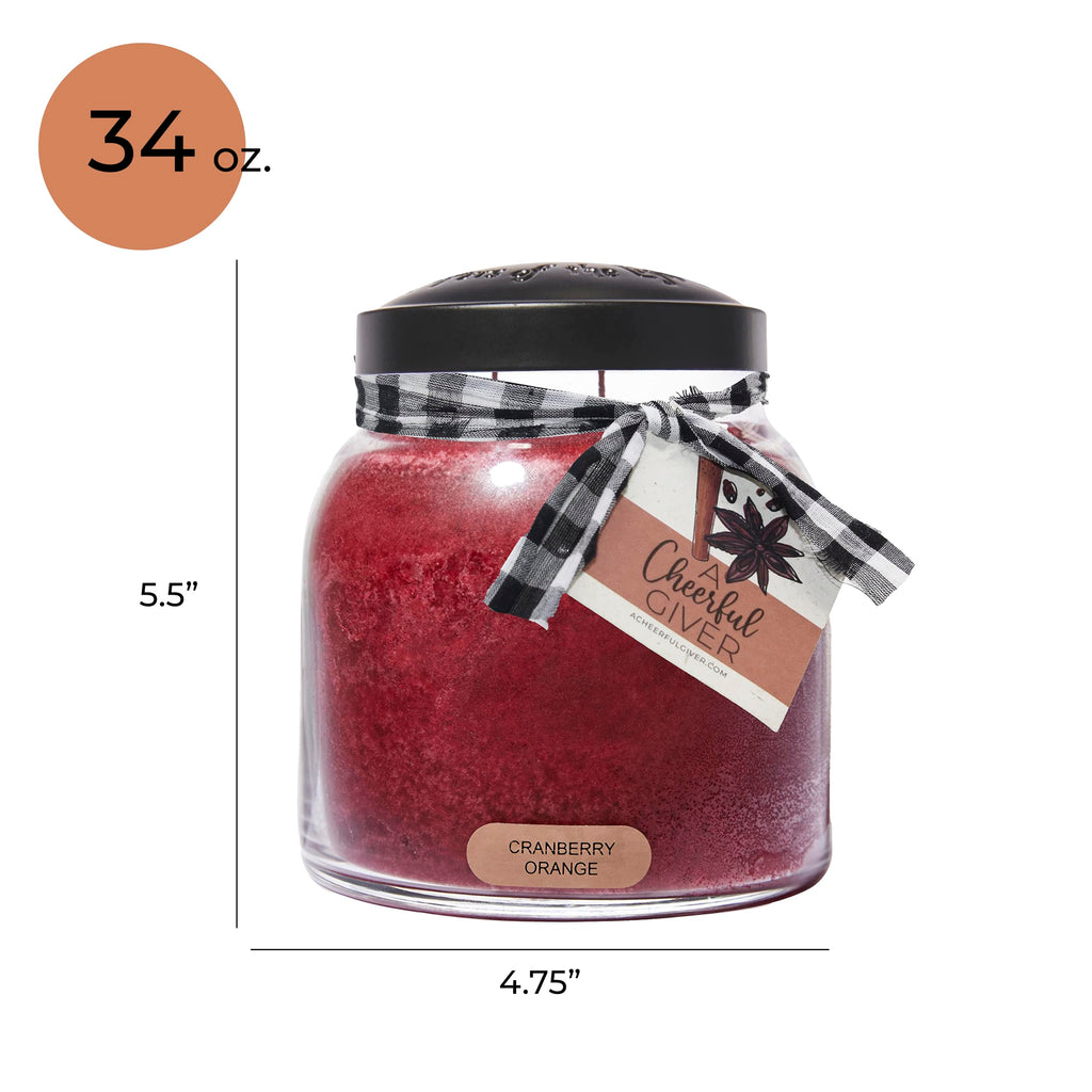Cranberry Orange - 34oz Papa Scented Candle Jar with Lid - Keepers of the Light - 155 Hours of Burn Time, Gift for
