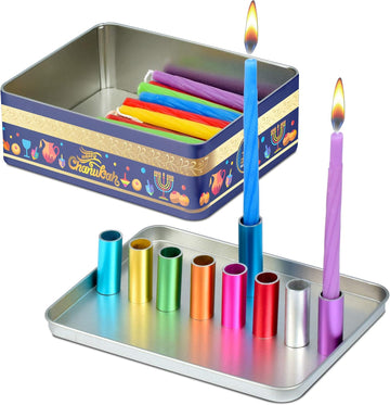 Colorful Kids Magnetic Candle Set- Includes Box of Chanukah Candles - Fun Safe and Decorative Tin Childrens