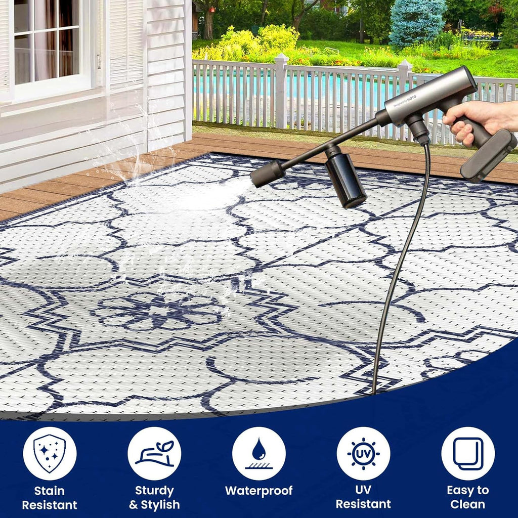 Outdoor Rug, Solar Powered Outdoor Rug with 94LEDs Strip Lights Deck, Waterproof Plastic Reversible Outdoor