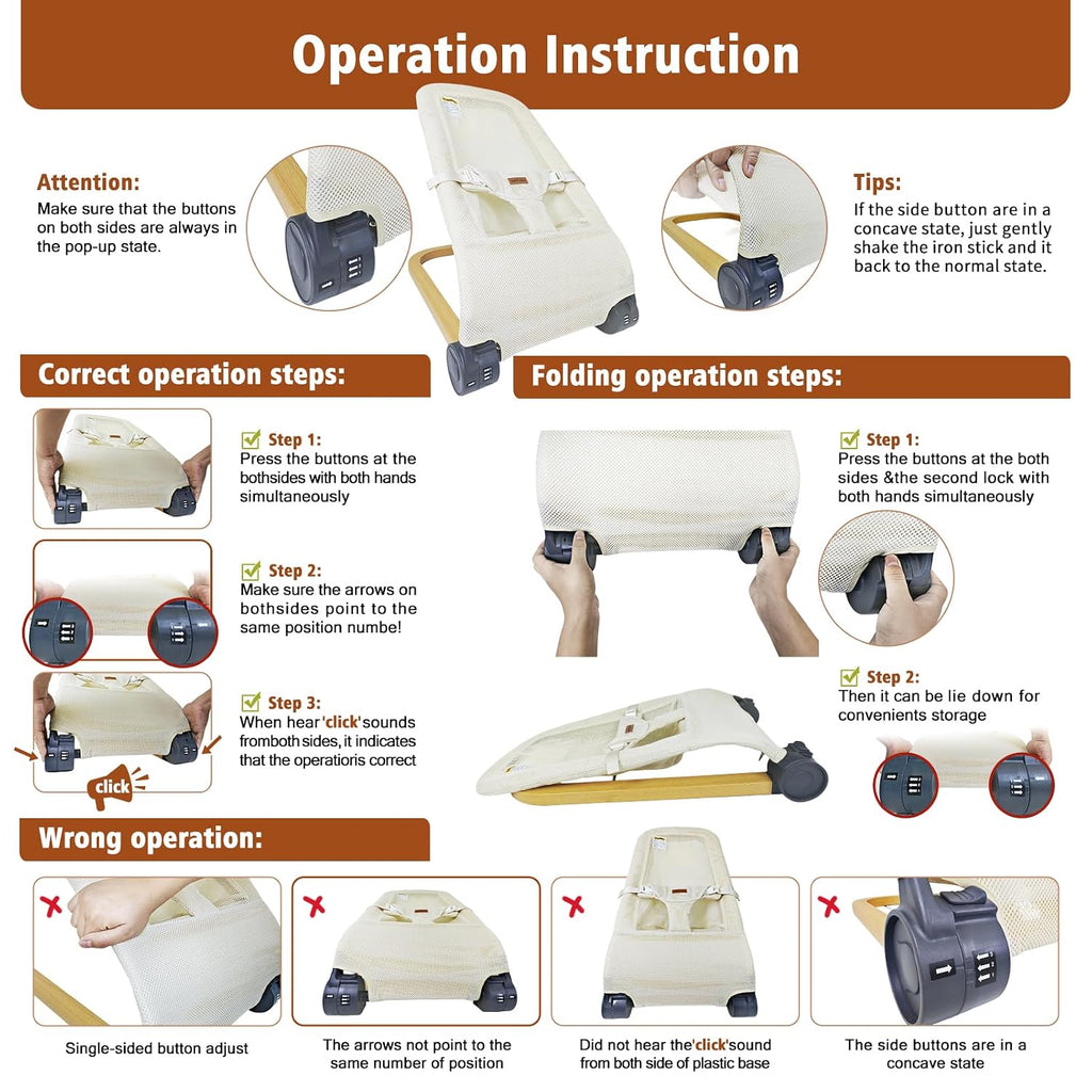Bouncer, Portable & Foldable Baby Bouncer Seat, Beige
