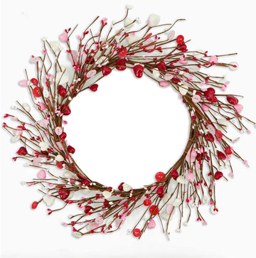 Valentine's Day Wreath Pink Heart Shaped Berry Wreath with Heart Berry,Wooden Button Outdoor Wedding Anniversary