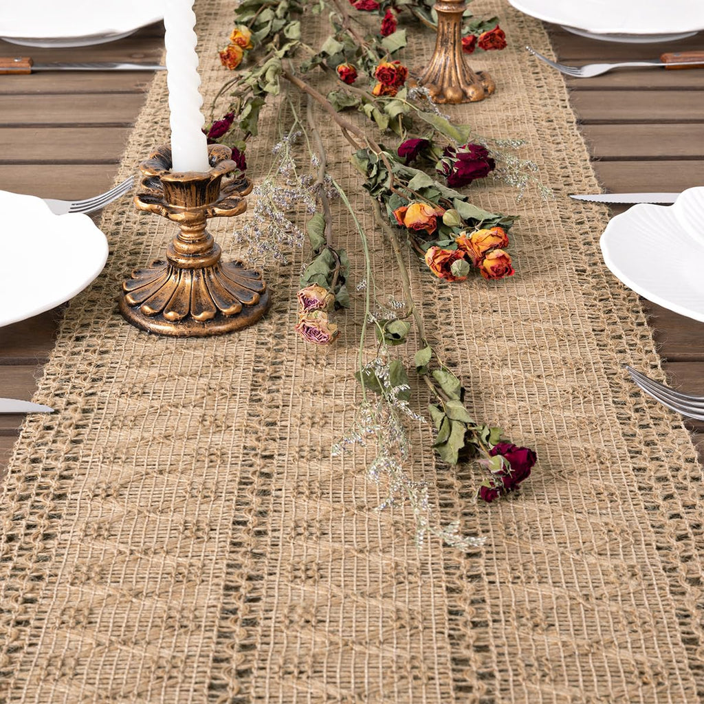 Boho Table Runner Fall Farmhouse Burlap Dining Dresser Scarf Home Decor