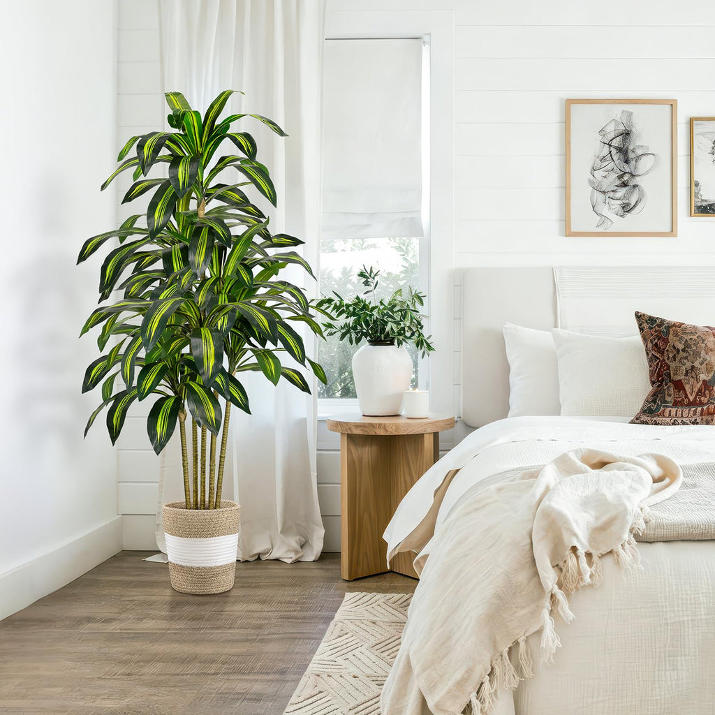 5FT Faux Dracaena Plant with Planter & Built-in Basket